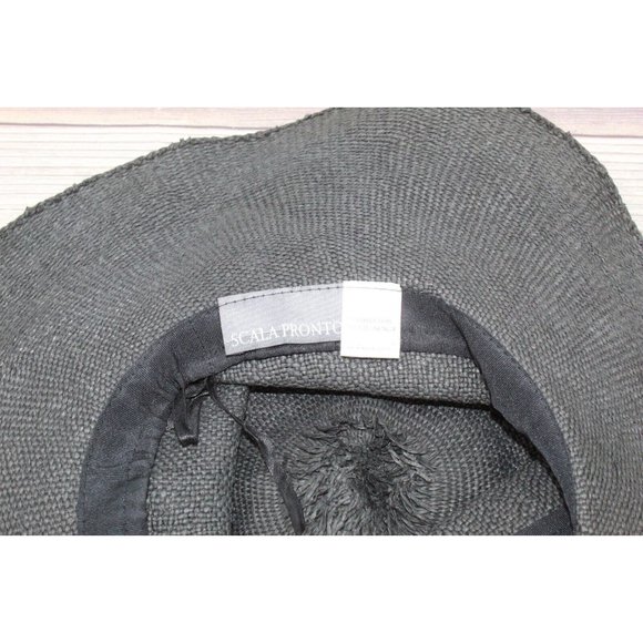 Scala Black 100% Paper Brown Ribbon Wide Brim Floppy Summer Beach Sun Hat - Picture 8 of 10